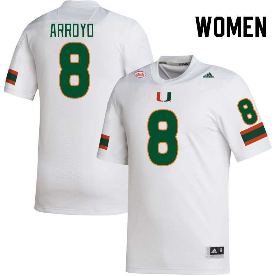 Women #8 Elijah Arroyo Miami Hurricanes College Football Jerseys Stitched-White